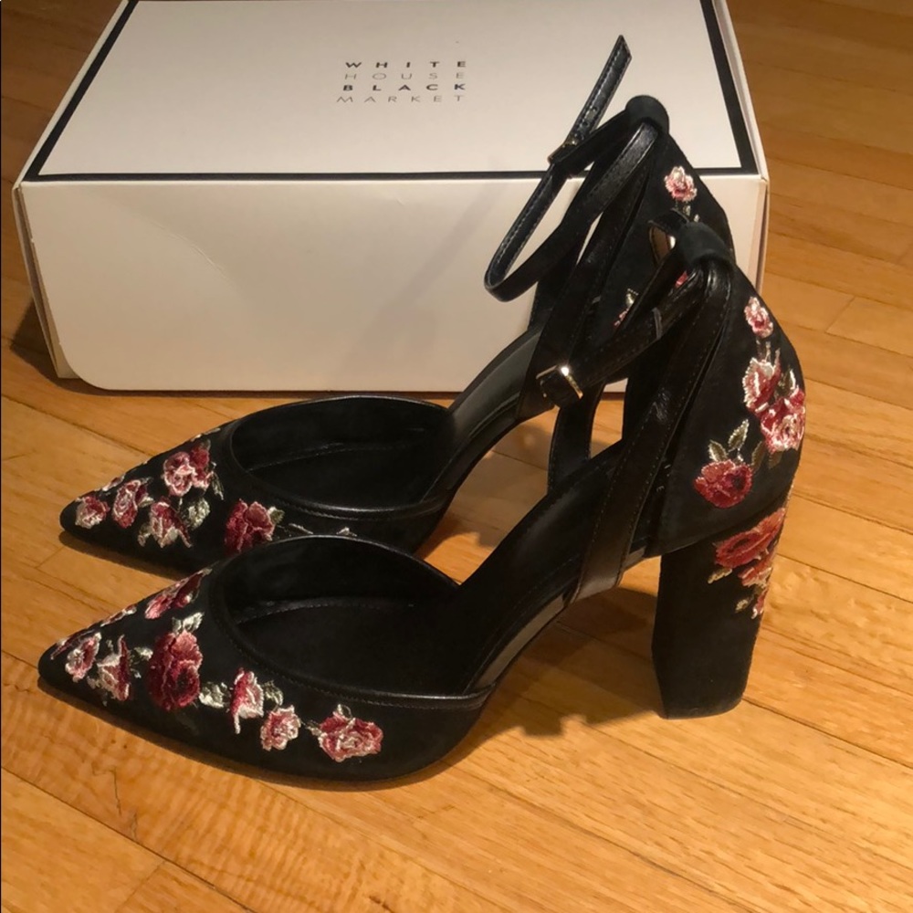 White House Black Market Floral Embroidered Heels